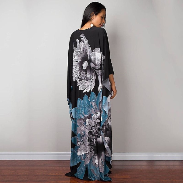 Kvinnors tryckta maxiklänning fladdermusärm strandklänning plus size solklänning strandkläder kaftan överdrag Dn0516