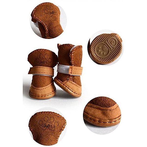 Puppy Cozy Varm Anti Slip Vinterstövlar För Husdjur Fleece Snöskor（2 (Vikt* 3lb) Brun）