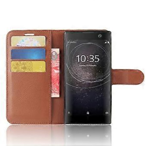 Litchi Tekstur PU Læder Beskyttelses Mobil Shell med Støttefod til Sony Xperia XA2 - Brun Brown