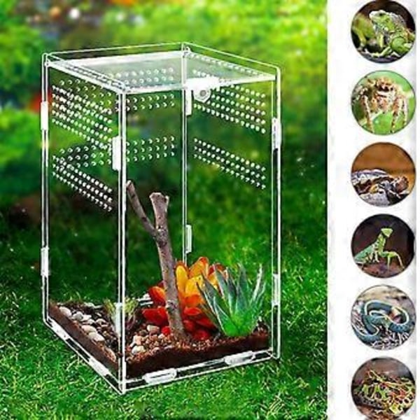 Reptilmatningslåda Uppfödning för Fodral Bärbart Akrylterrarium Klar Insektsbehållare för Mini Husdjur Ödla Tusenfoting 4 Si L L