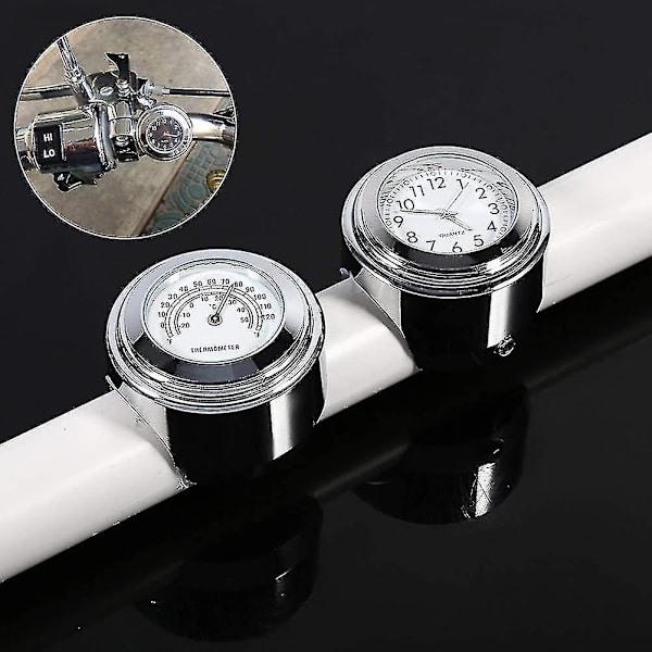 Motorcykel Styr Ur, 7/8 &quot;Vandtæt Motorcykel Styr Montering Digital Ur Og Temp Termometer Hvid