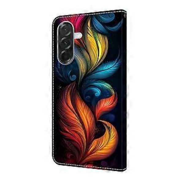 Læderetui med mønstertryk, pung og stativ til Samsung Galaxy A16 5G/ 4G Colorful Feathers