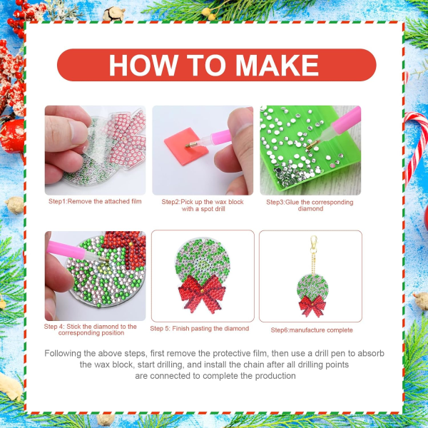 (Dobbeltsidig) 15 stk. Julediamanter Nøkkelring, DIY Chris