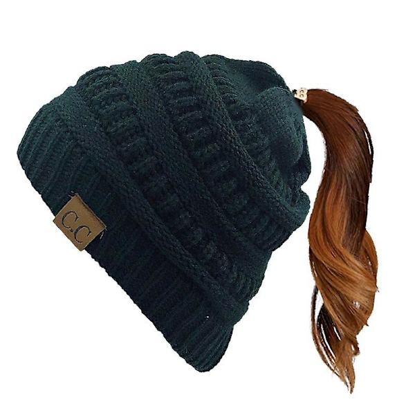 Damer Vinterhat Strikket Hjelm Beanie Udendørs Løber Roddet Bun Ponytail Cap（C）