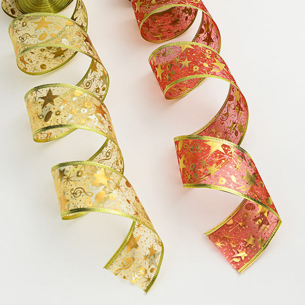 2 Styles Julebånd Glitterbånd Ornament Blonderbånd Stjernemønster