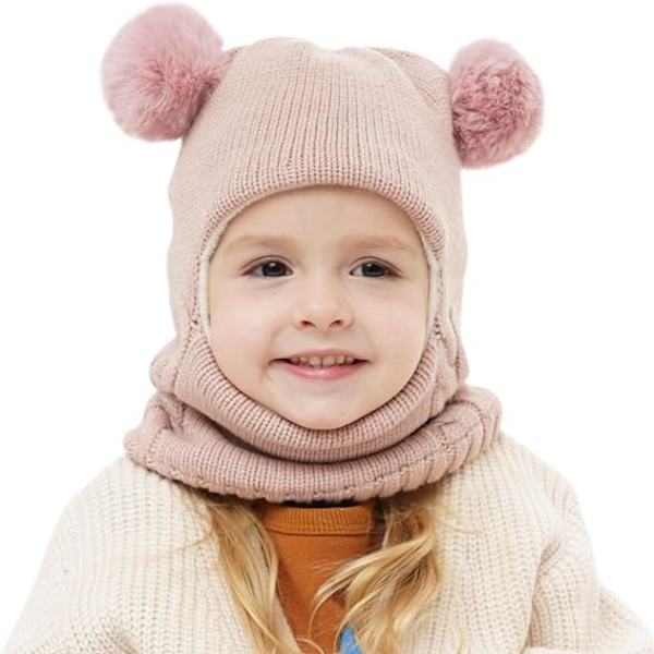 Baby Vinterhatt Halsduk Set, Unisex Toddler Hat Halsduk, Rosa
