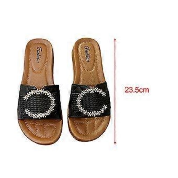 Naisten sandaalit, avokkaat, pehmeät rantasandaalit, mukavat avokärkiset juhlakengät, liukuestepohjat, muodikkaat naisten litteät sandaalit (musta, pituus 23,5 cm) Black Length 23.5cm