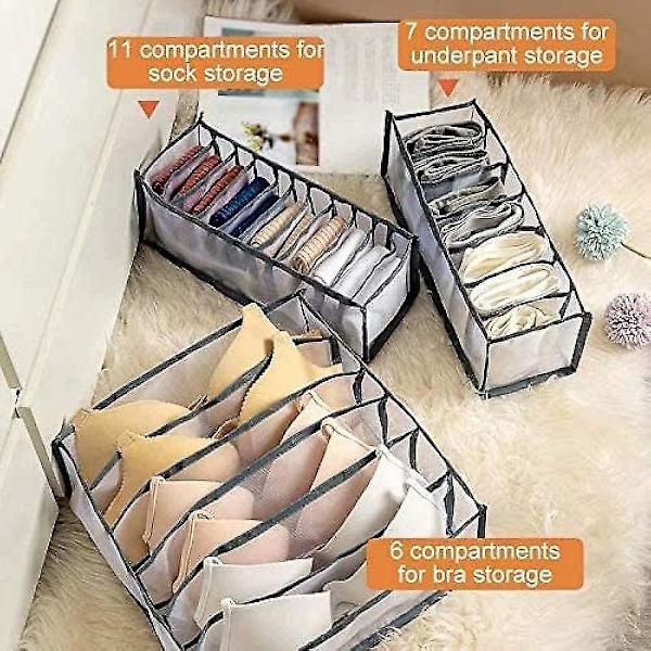 Underwear Organizer Set - Foldbar Underbukser Skuffe Organizer (11 Gitter Hvid)