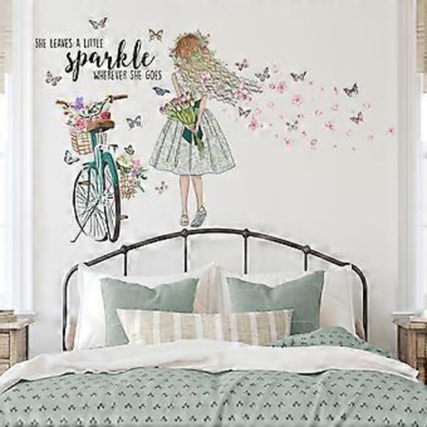 1 st DIY Fe-flicka Cykel Väggdekal Blomma