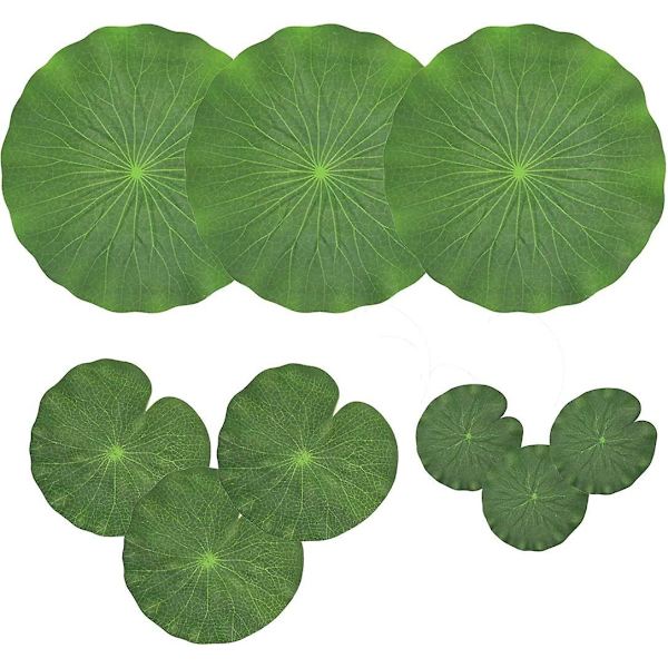 Paket med 9 konstgjorda flytande skumlotusblad | Vattenliljekuddar prydnader, gröna (10 cm)