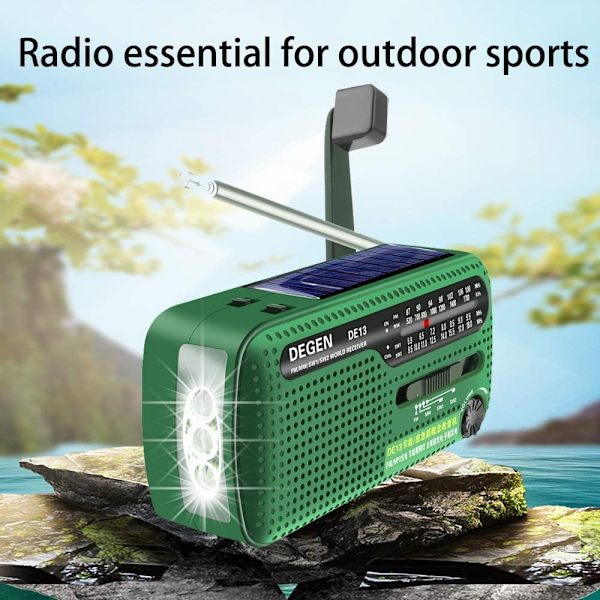 DE13 FM AM SW kulmainen aurinkopaneelivastaanotin kirkkaalla taskulampulla/