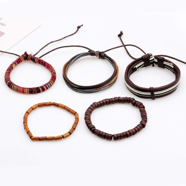 Blandet herre armbånd justerbar håndlaget multi strand flettet kvegskinn armbånd vevd lær armbånd tre