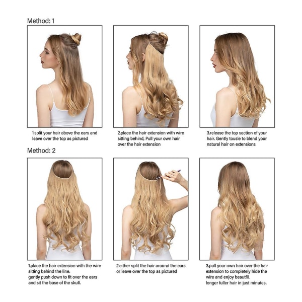 Justerbart hodebånd Usynlig wire hårforlengelser fremhever lange krøllete syntetiske hårstykker for kvinner Varmebestandig fiber (22 tommer)