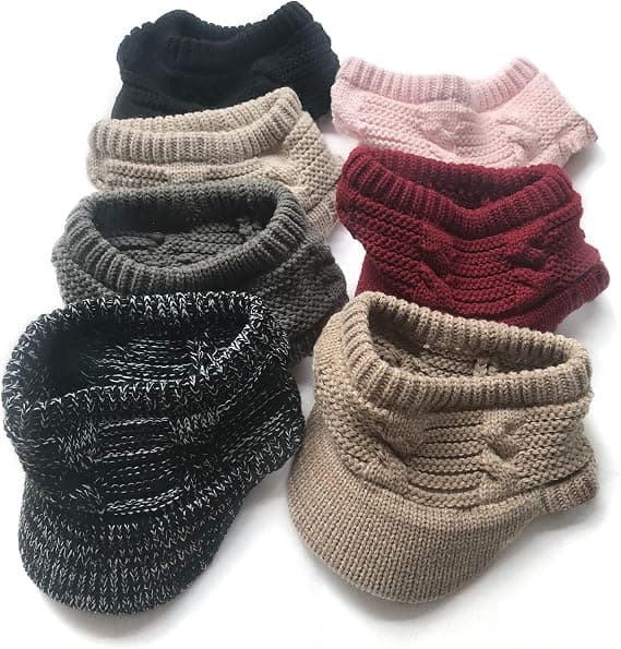 Beanie Tail Vintervarm Stickad Messy Hög Bun Hästsvans Hattar Visir B