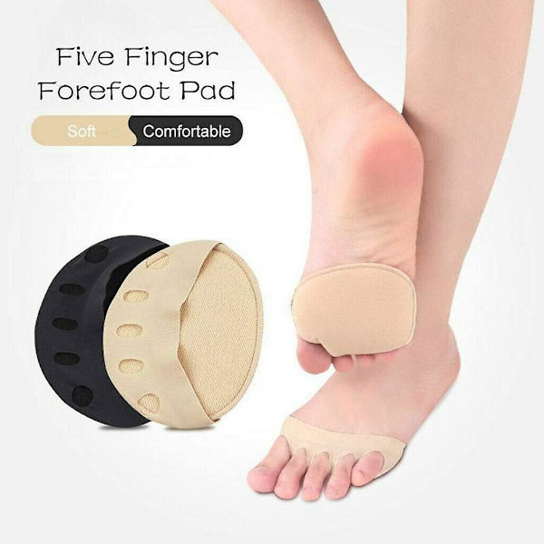 2 par skridsikre korrigerende tåsokker, 5 tå beskyttende sokker, forfodspude puder tå topper sokker, beige