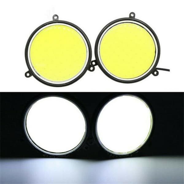 2 stk 12V runde LED-lys DRL dagslys kjørelys tåkelys COB billys