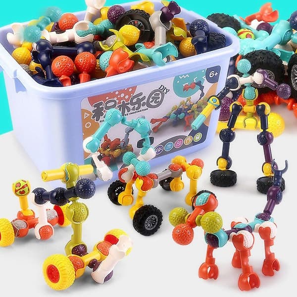 Interlocking Building Blocks Large Particle Building Blocks Skeleton Stick Children's DIY Assembly Model Spelling Toy