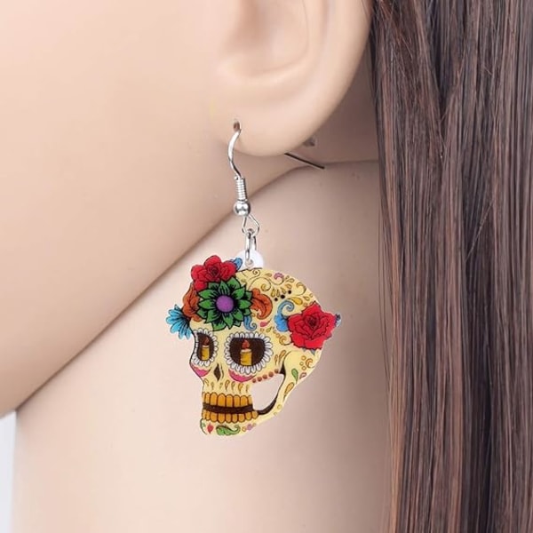 Söta Halloween Sugar Skull Stud örhängen Dam Akryl Smycken Te