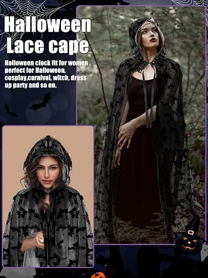 Halloween kostume sort hætteklædt spand, middelalderlig hættekappe, vampyrkappe med hætte velegnet til rollespil og Halloweenfester stye 3