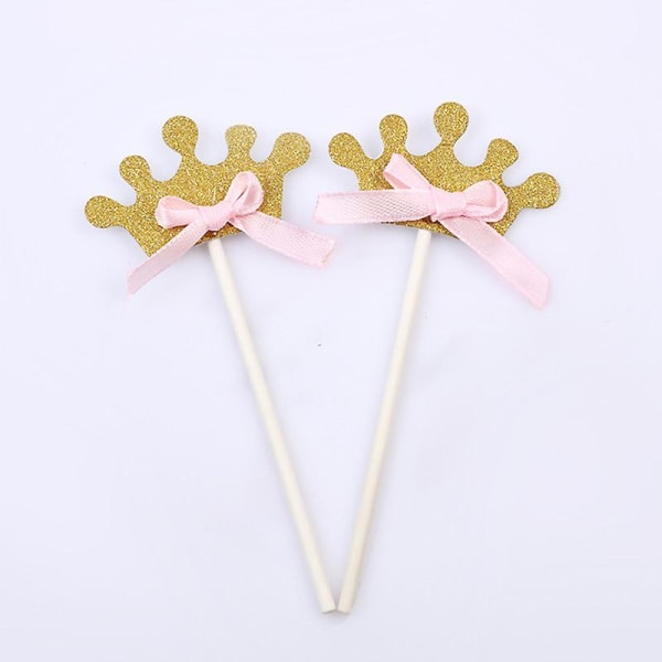 Guld Glitter Krone Cupcake Toppers Og Rosa Sløjfe, 50 Pak Kage Dekoration Toppers Til Dessertbord, Jul