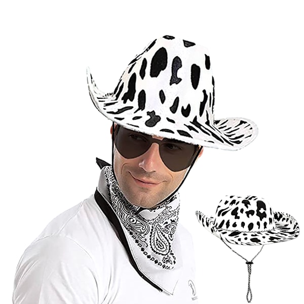 Cowboy Hat Sjov Ko Print Hat Unisex Sort Og Hvid Cowboy Hat