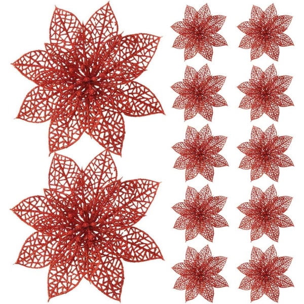 Förpackning med 8 Artificiell Glitter Julstjärna Blommor Julgran Eller