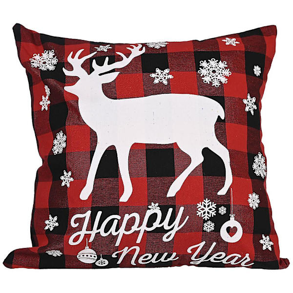 4 stk. Merry Christmas putetrekk i rutete lin til sofa