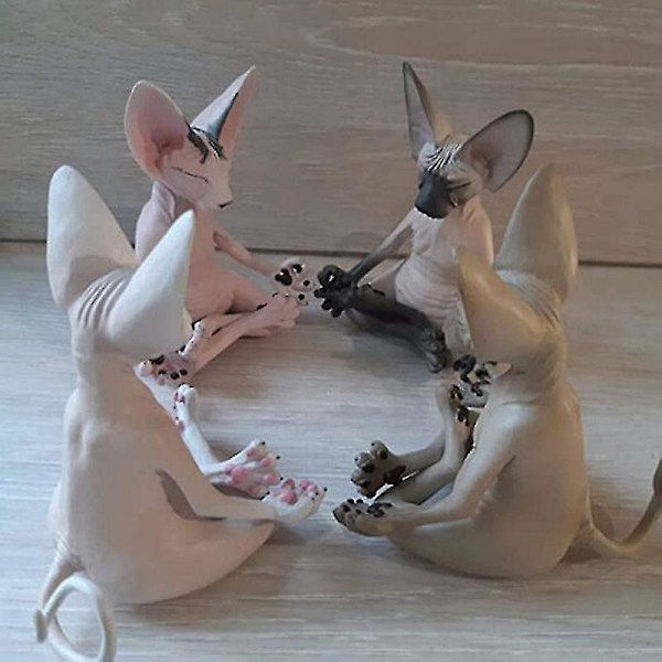 Sphynx katt mediterar samlarobjekt miniatyr Buddha figurin djurmodell docka leksaker hårlös prydnad rosa grå