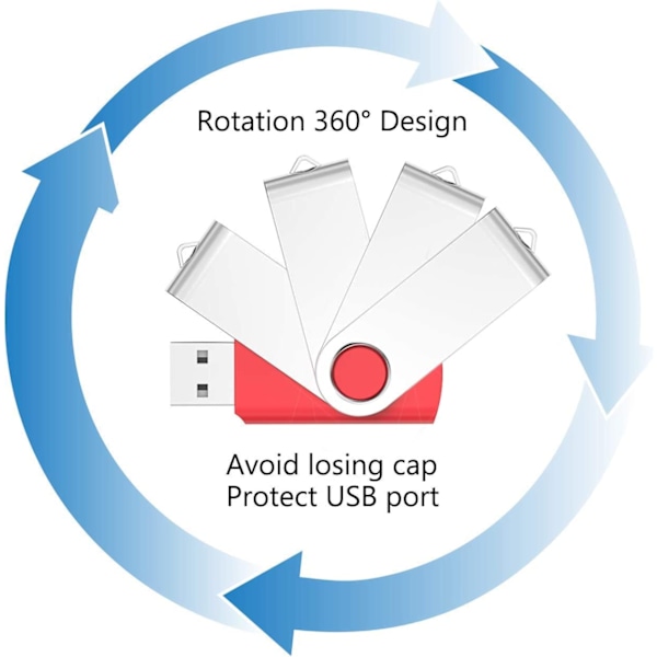 5-pak 2.0 4GB Metall USB-minnepenn Flash Drive Passer for roterende pennstasjoner som datamaskiner/biler (rød blå grønn oransje lilla)