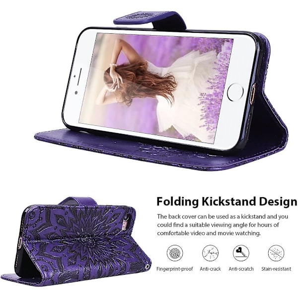 Fodral i PU-läder till iPhone 7/8 med plånboksfunktion, blommigt flipfodral med magnetlås, kortfack, stativfunktion, premium stötsäkert, heltäckande skyddande fodral, solros