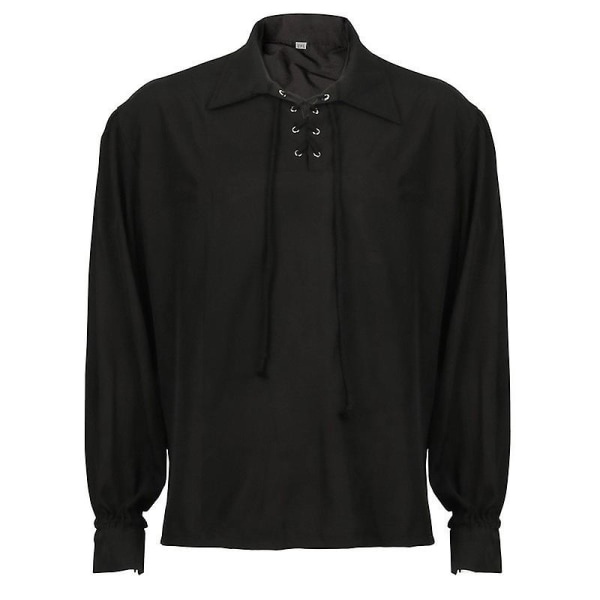 Renessanse middelalderskrøyte turist-piratskjorte for menn Cosplay-skjorte (XL svart)