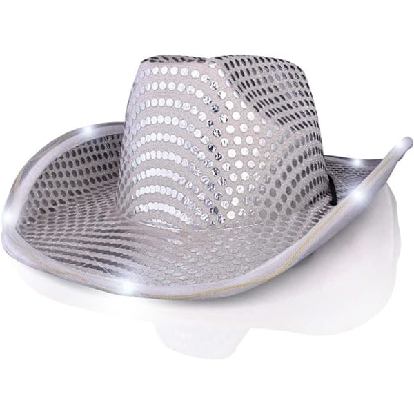 Silver LED cowboyhatt med LED brätte