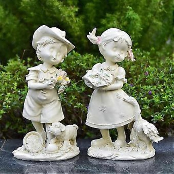 Barnestatue Resin Barnefigur Fin Utførelse Bursdagsgave Skrivebordsornament Ung Figur Skulptur for Stue Kontor (Gutt) Boy