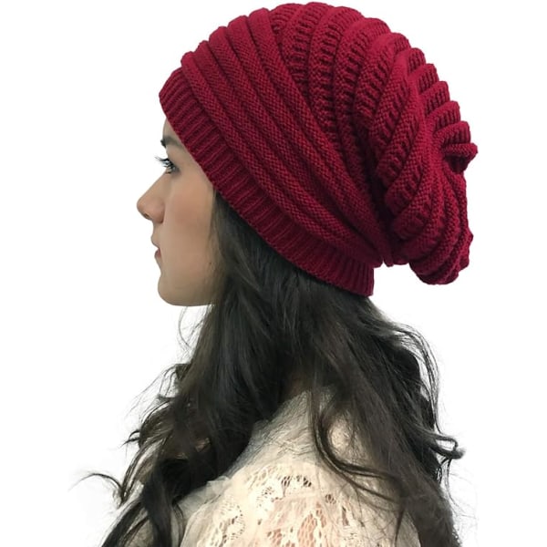 Jujube Red Women Cable Beanie Cap Slouchy Knit Hats Skull Cap