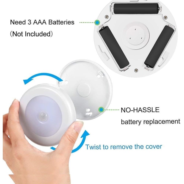 Bevegelsessensorlys, 2 pakker sensor nattlys, batteridrevne lys under skap