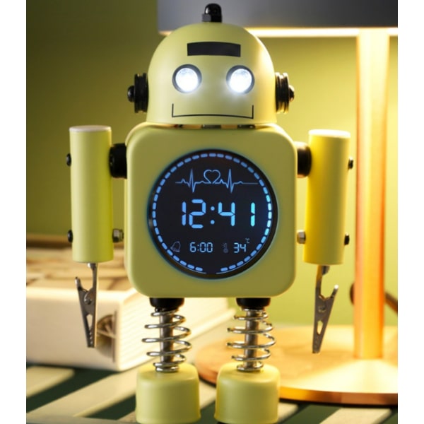 Robot Luminous Alarm Clock Metal Digital Display Silent Smart Stu