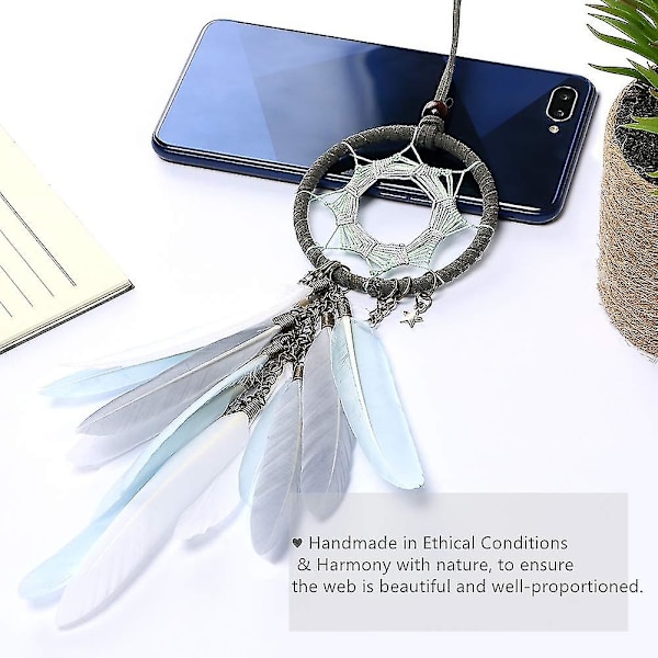Drömfångare Bil Inredning Backspegel Hängande Dekor Handgjorda Rutnät Natur Fjäder Liten Boho Bil Charms Hänge