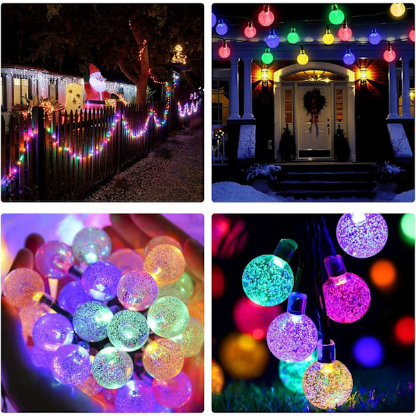 Solcelle-lysstreng, 60 LED'er 11M Farvede Krystal Kugler Lys, 8 Tilstande