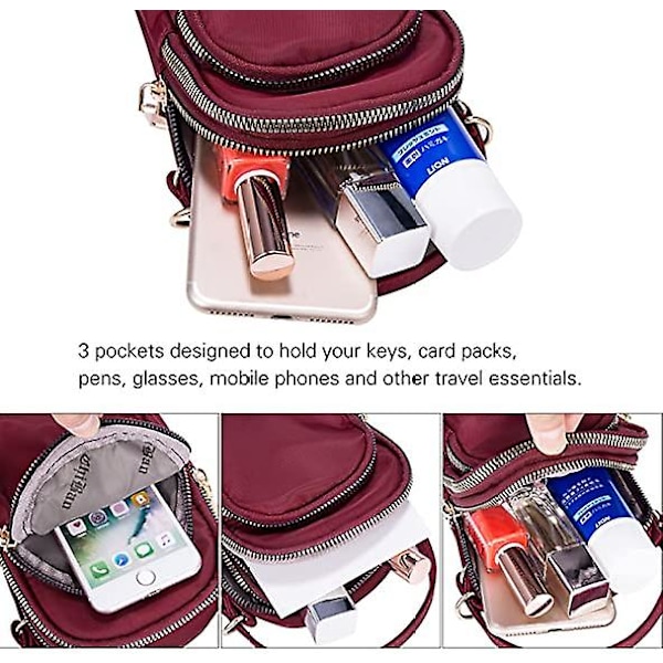 Naisten vedenpitävä nailonista valmistettu pieni crossbody-laukku, matkapuhelinlaukku, älypuhelimen lompakko, kätevä kantaa