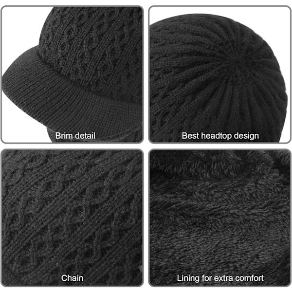 1 stk. Sort Vinter Strikket Termisk Balaclava Hue Med Varm Fleece L
