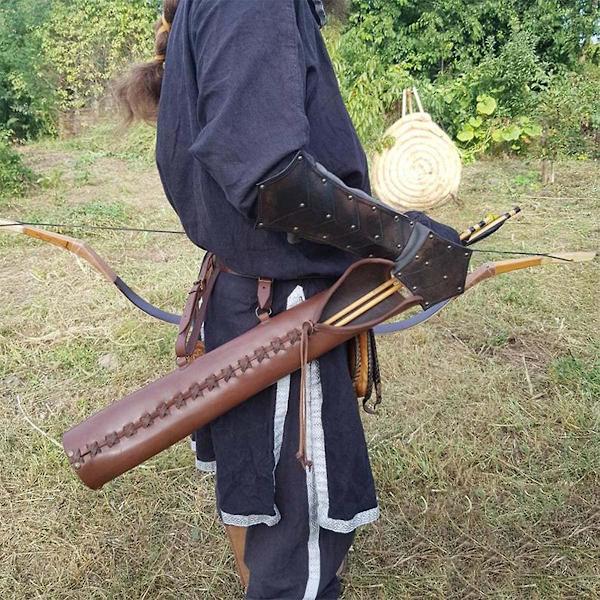 Keskiaikainen nahkainen vintage-nuoliviini jousipidike Cosplay Archer Hunter Larp Props Steampunk Recurve Bow Hunt Shoot Bag（Ruskea 2）