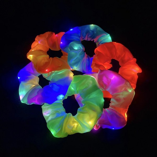 LED Light Up Scrunchie 6 Pieces Luminous Elastic Hair Bands Luminous Hair Ties for Ponytail for Neon Halloween Christmas Birthday New Year