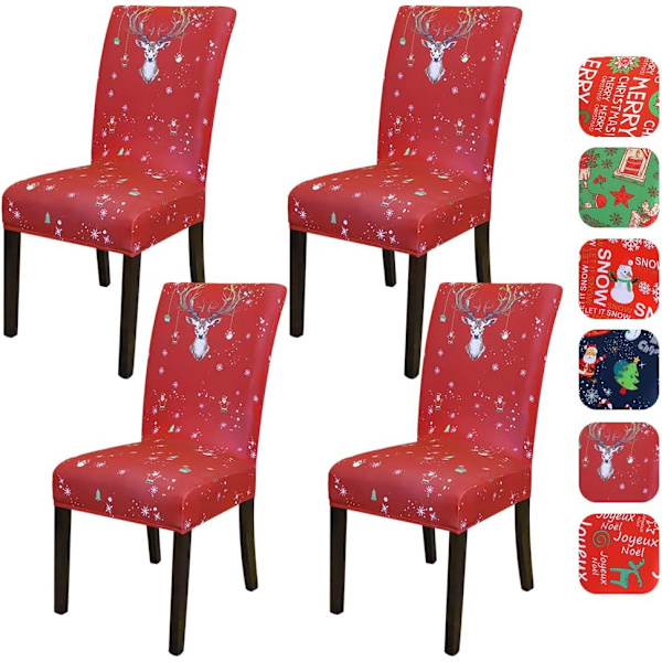 Universal 4-delad stolsöverdrag (älg) med julsnögubbedesign