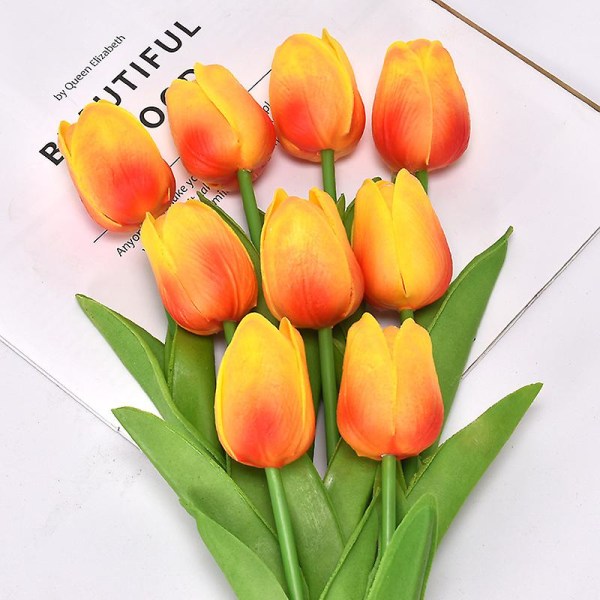 5st gula orange blommor konstgjorda tulpan sidenblommor 13,3&quot; För Arrangemang Bröllopsbukett