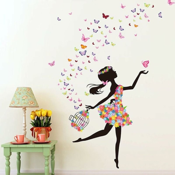 Romantisk dansande flicka Flower Fairy Butterfly Avtagbar Wall Stick