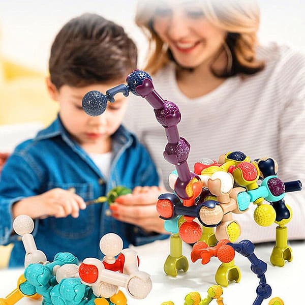 Interlocking Block Large Particle Building Blocks Skeleton Stick Children's Diy Assembly Model Spelling Toy