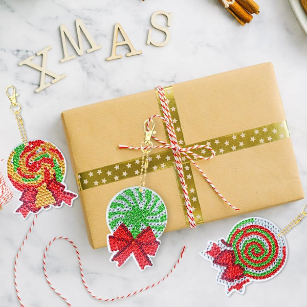 (Dubbelsidig) 15 st juldiamantmålning nyckelringar, DIY Chris