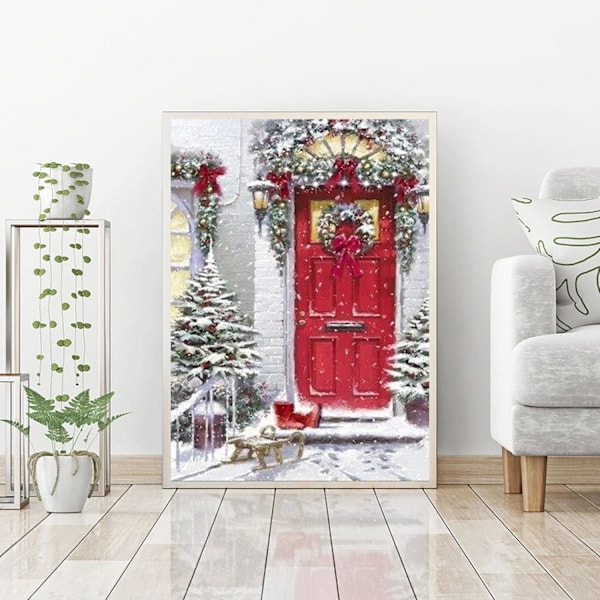 5D Diamantmålning efter nummer för vuxna, DIY Vuxen Måla efter nummer-kit Julgran, Målning Hemvägg Dekor Jul Dörr 11,8x15,7 tum