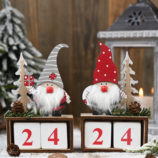 2 st Julgran Trä Pin Kalender Dekoration, Nedräknings Kalender Dekoration i Trä