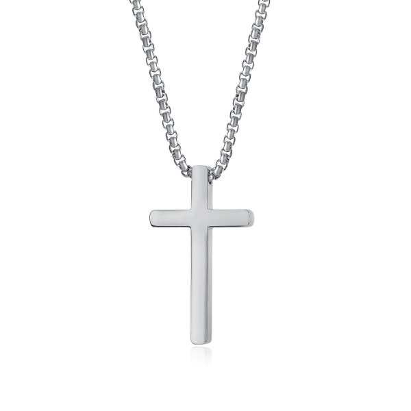 Korshänge, korshänge i rostfritt stål med 55 cm kedja för män, kvinnor, silver, svart, guld（silver）